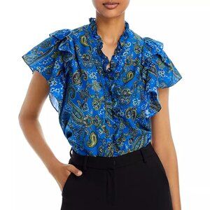 Kobi Halperin Ava Blouse in Blue Paisley - Size XL